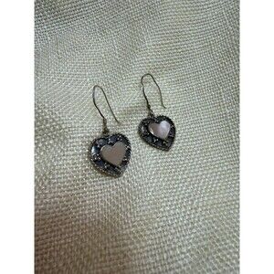Vintage Sterling Silver Mother of Pearl Heart Dangle Earrings